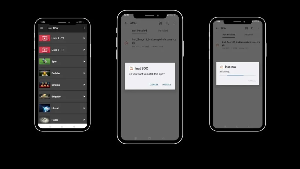 Inat box APK nasil indirilir
Inat Box APK 2025 ekran görüntüsü, reklamsız TV uygulaması arayüzü